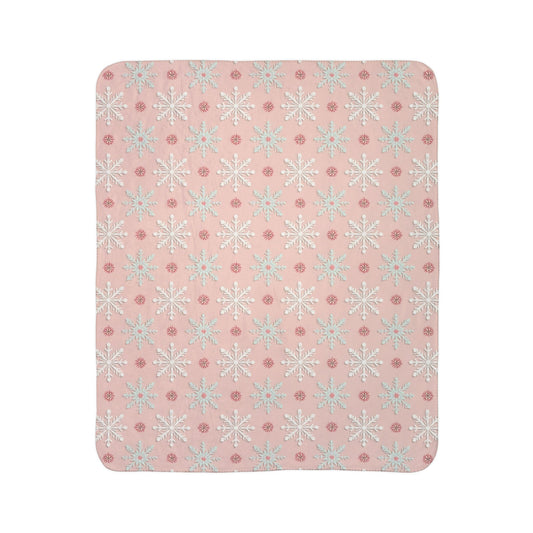 Pink Winter Snowflakes Fleece Sherpa Blanket