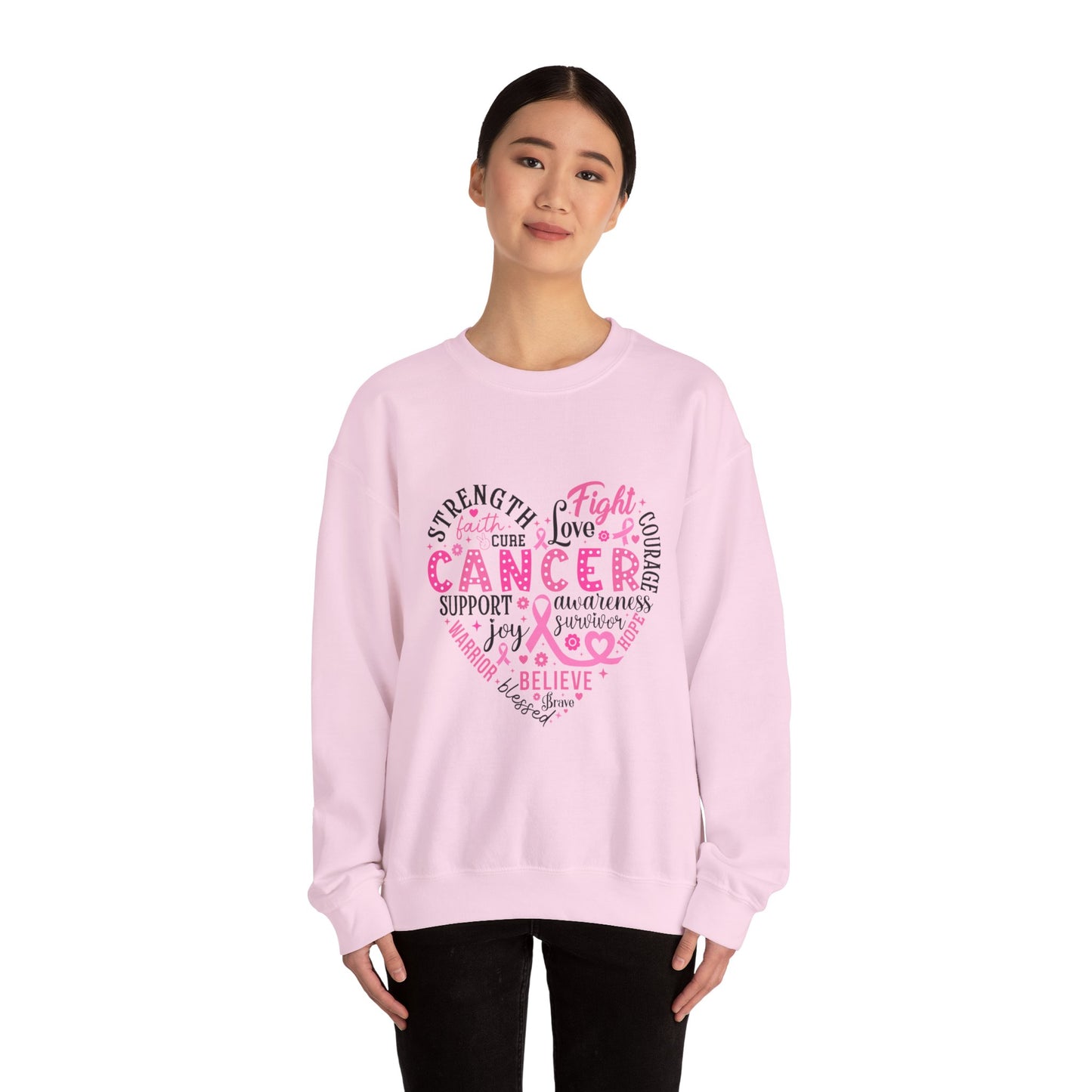 Breast Cancer Awareness Black Lettering Unisex Heavy Blend™ Crewneck Sweatshirt