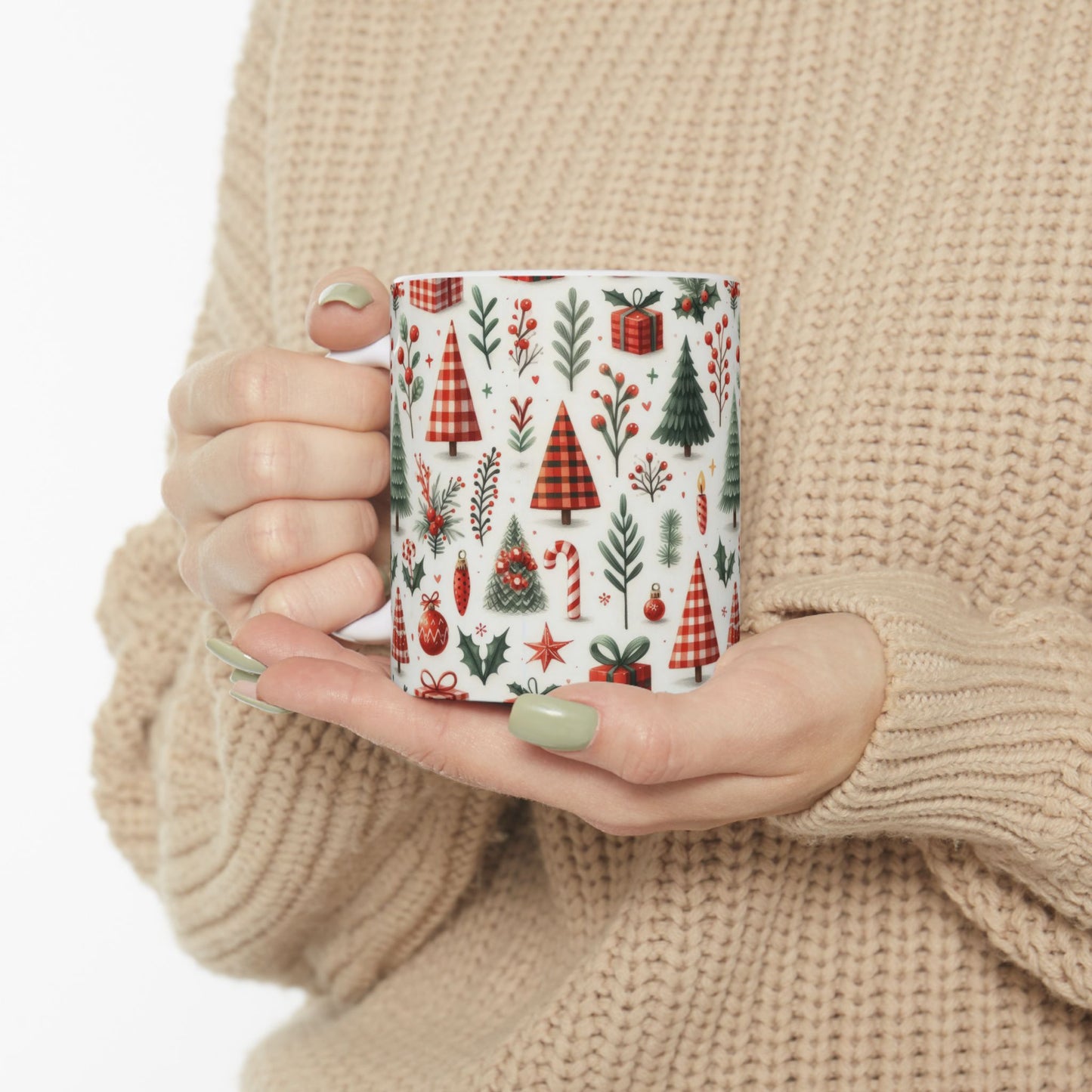 Gingham Christmas Ceramic Mug