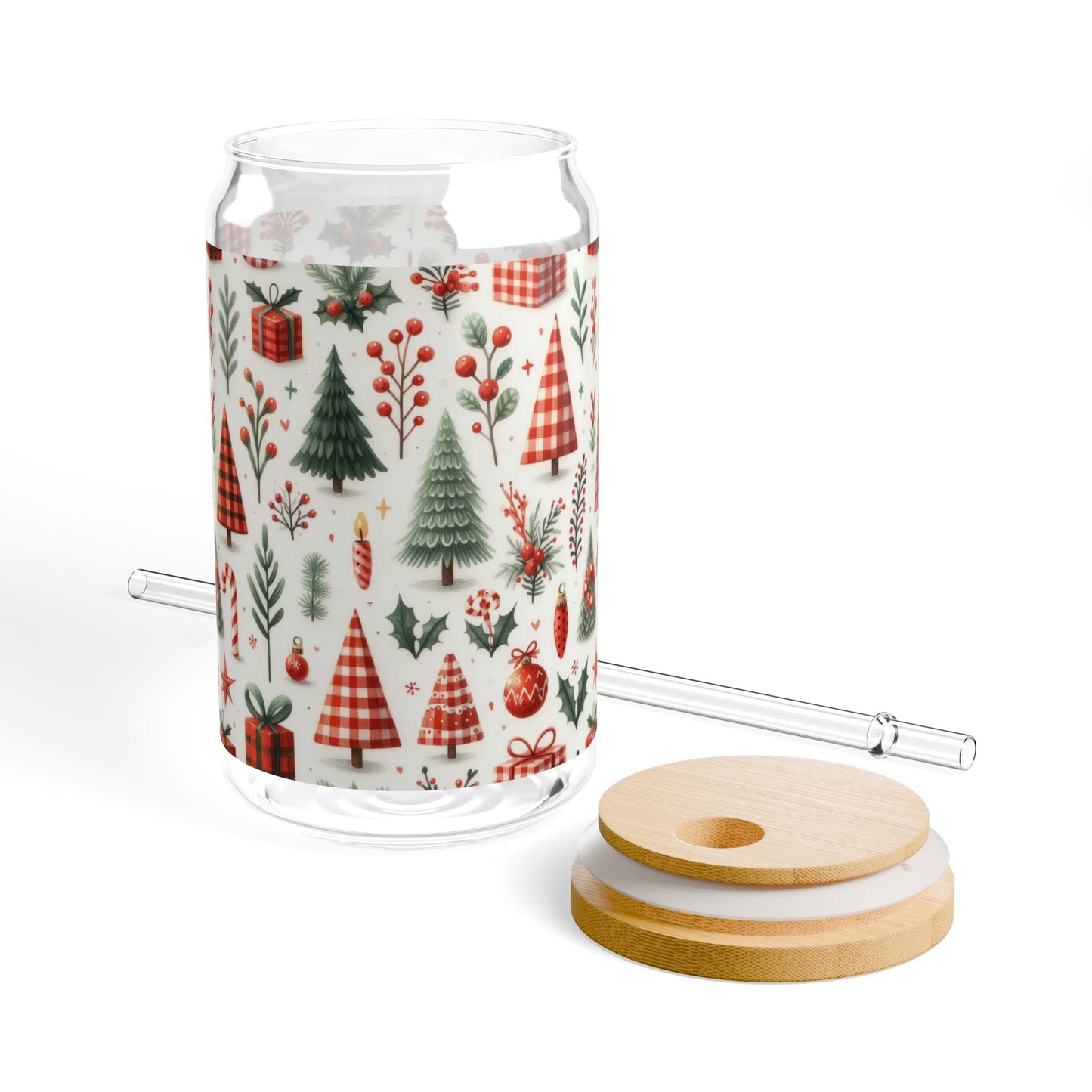 Gingham Christmas Sipper Glass