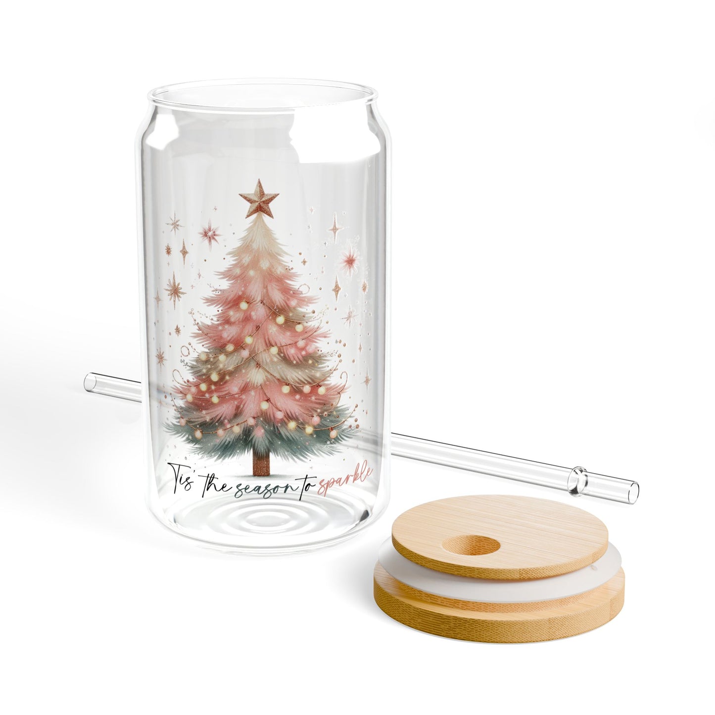 Pink Christmas Tree Sipper Glass