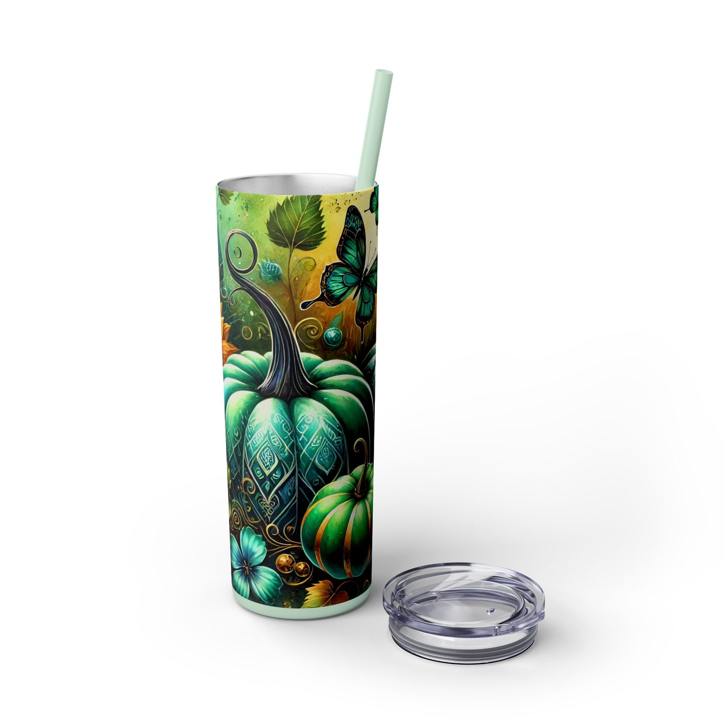 Fall Pumpkins Skinny Tumbler with Straw, 20oz - Style 4