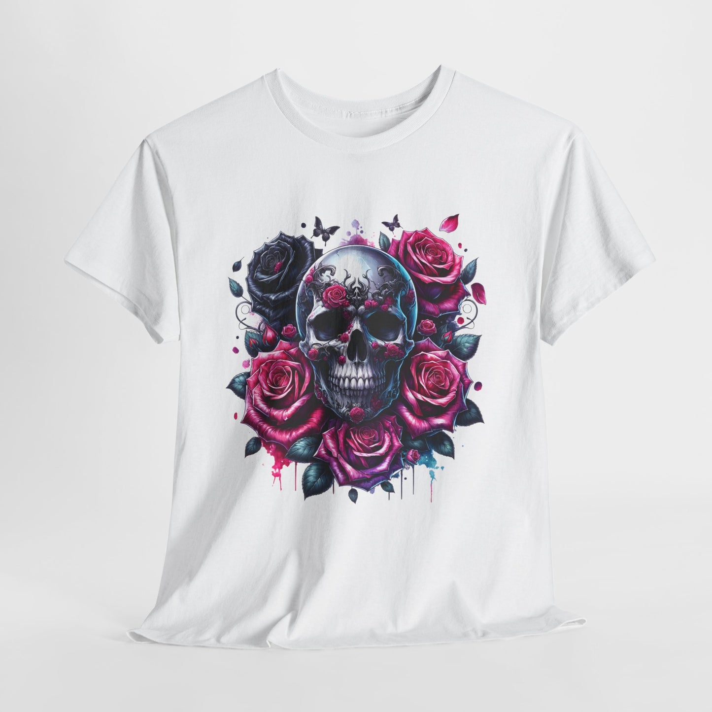 Gothic Skulls and Roses 1 Heavy Cotton Tee