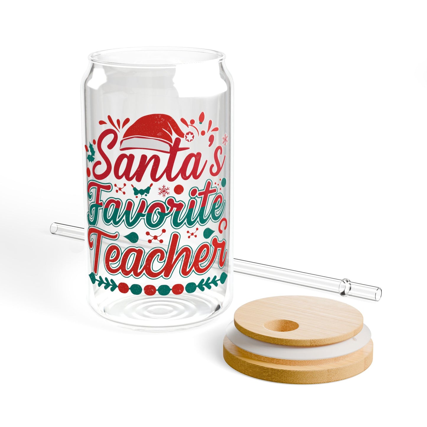 Santa's Favorite Teacher Christmas Sipper Glass