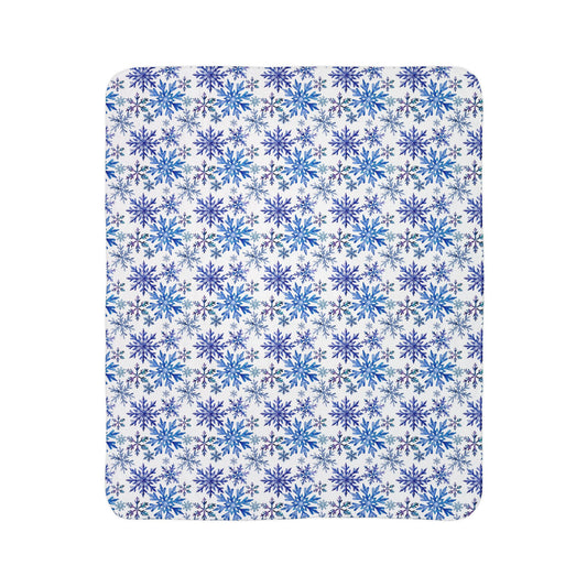 Blue Winter Snowflakes Fleece Sherpa Blanket