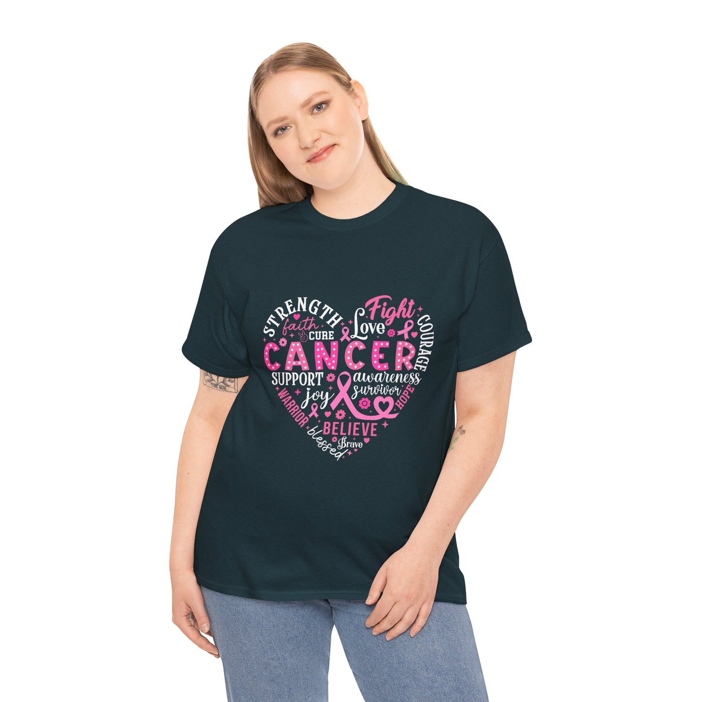 Breast Cancer Awareness White Lettering Unisex Heavy Cotton Tee