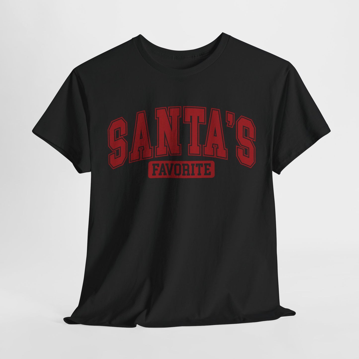 Santa's Favorite Red Lettering Christmas Heavy Cotton Tee