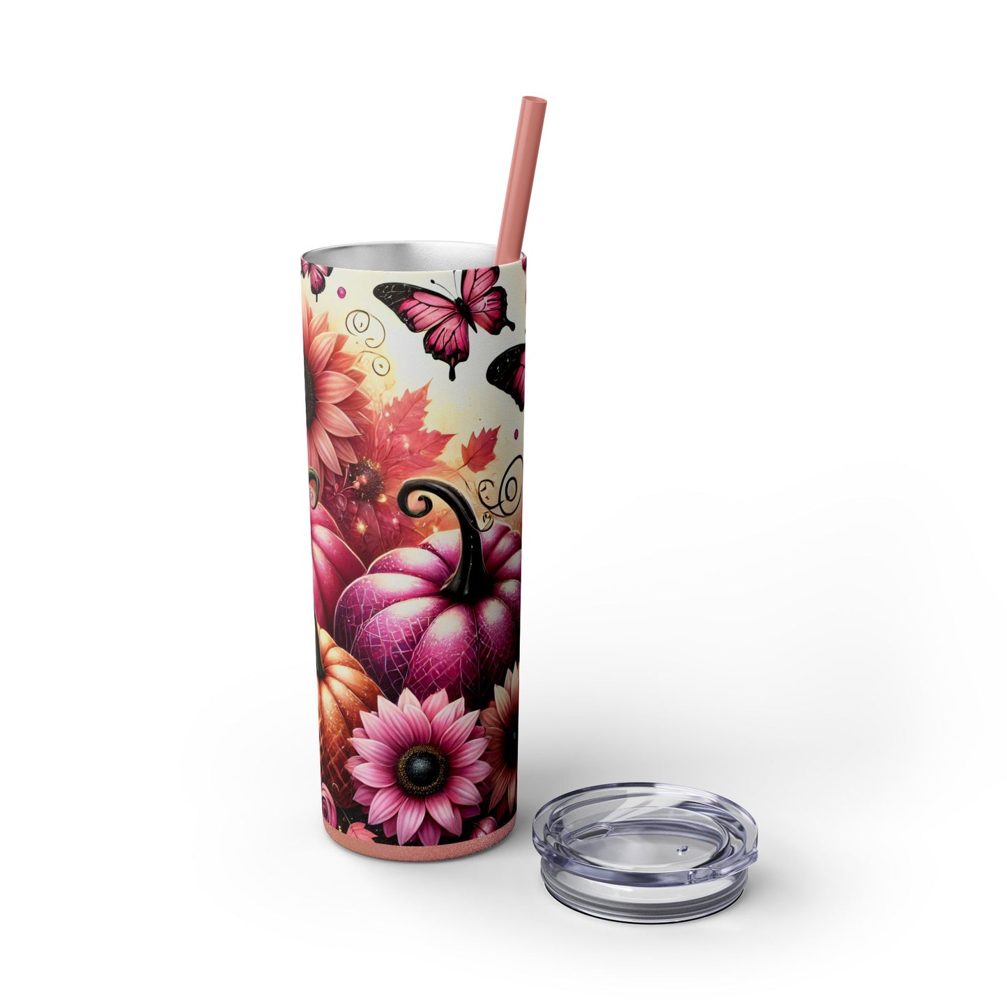 Fall Pumpkins Skinny Tumbler with Straw, 20oz - Style 3