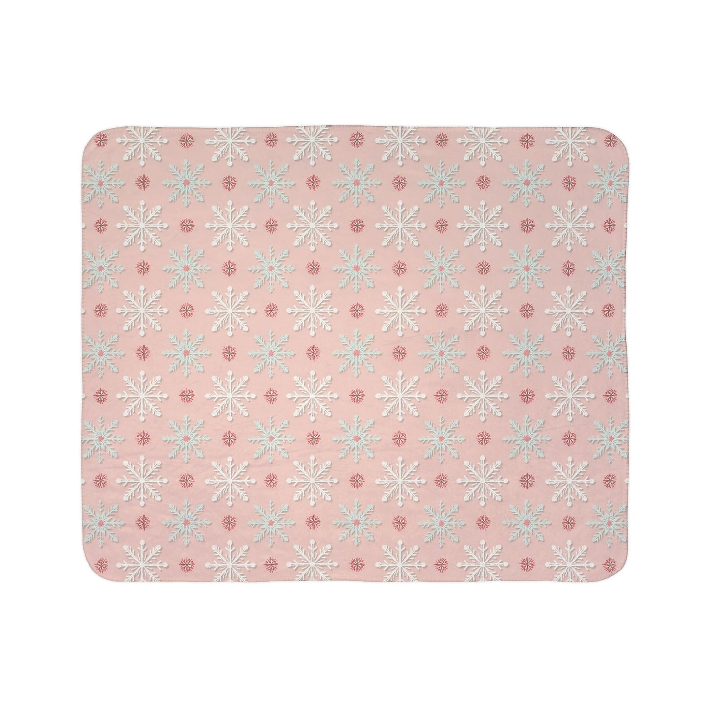 Pink Winter Snowflakes Fleece Sherpa Blanket