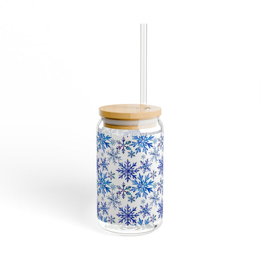 Blue Winter Snowflakes Sipper Glass