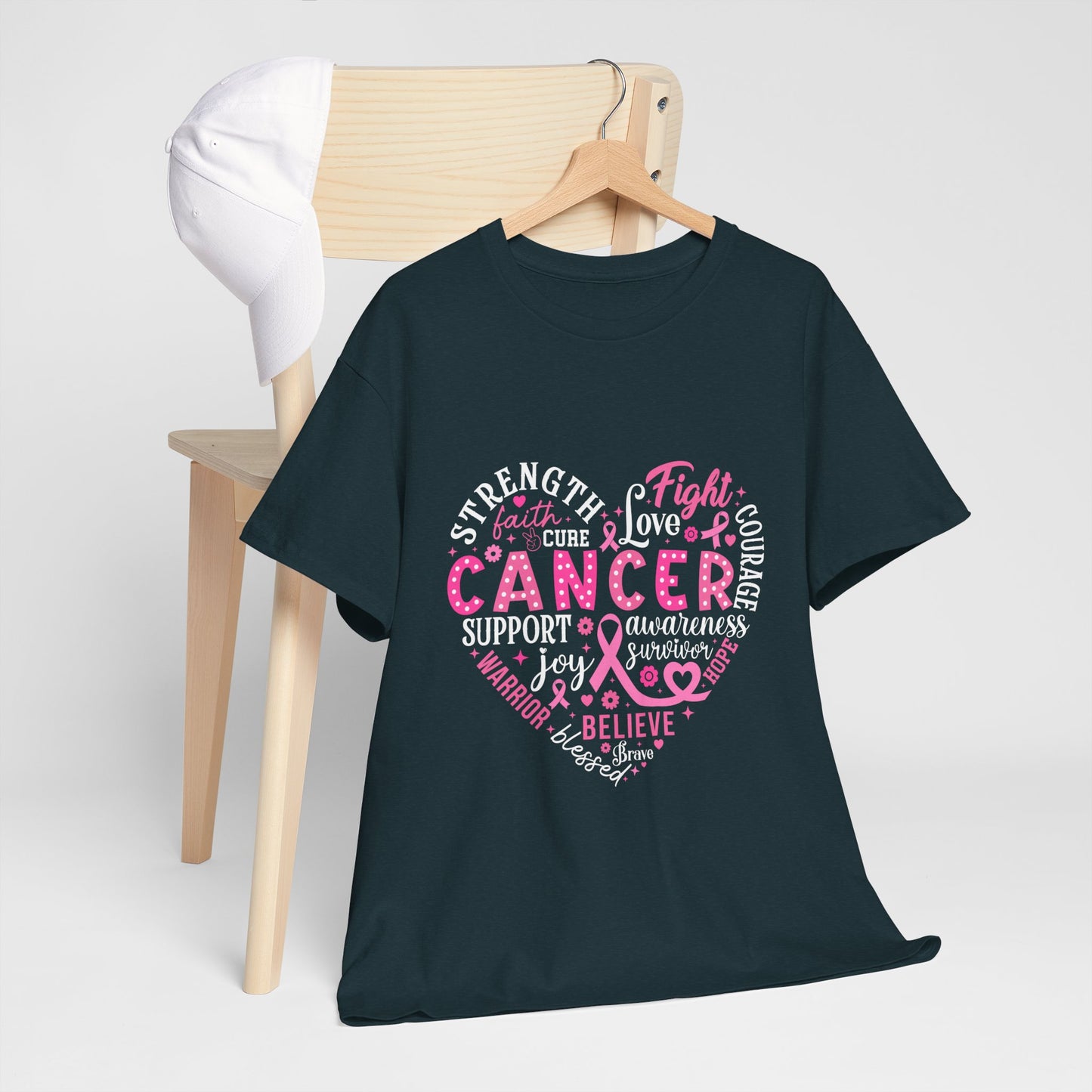 Breast Cancer Awareness White Lettering Unisex Heavy Cotton Tee