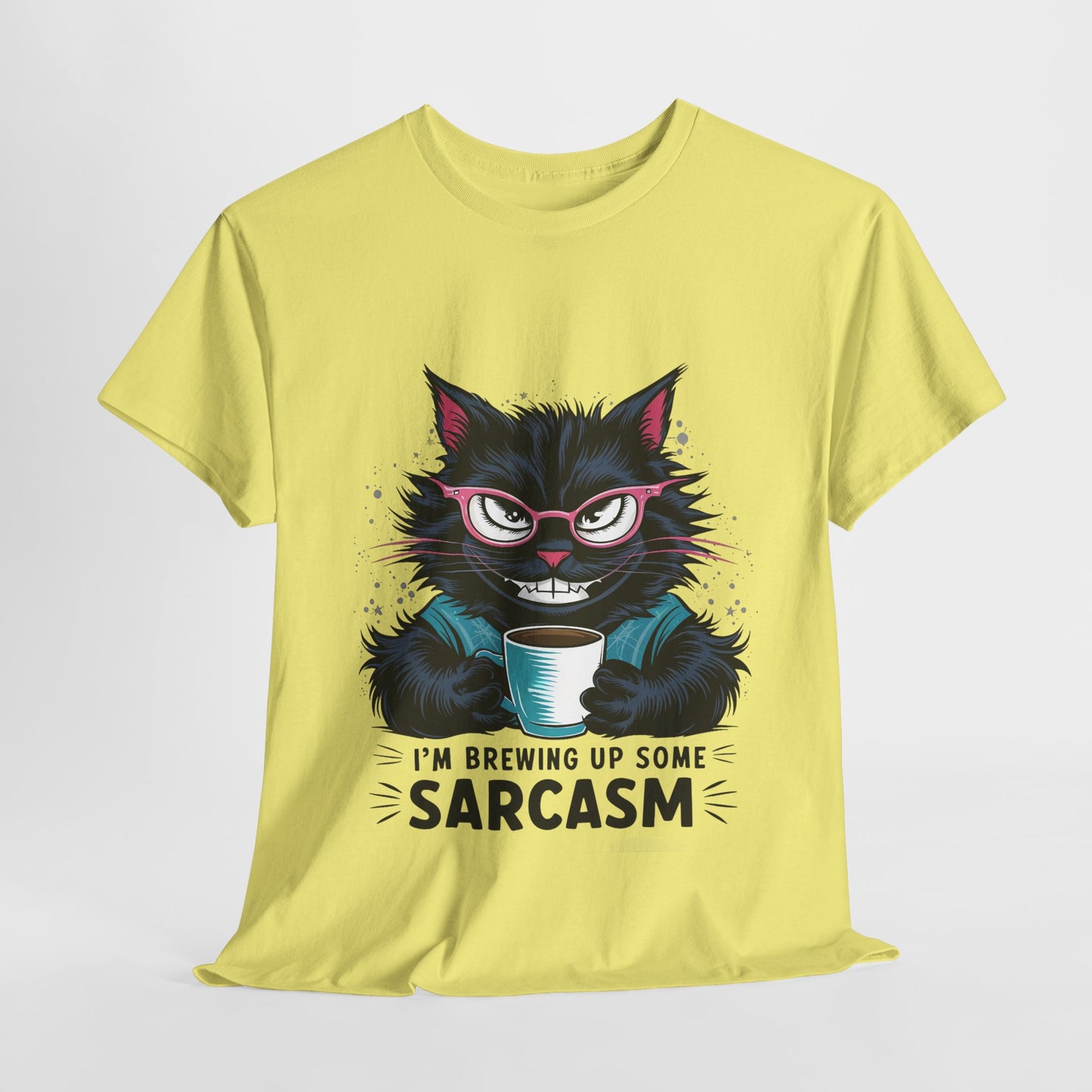 Brewing Up Some Sarcasm Funny Cat Heavy Cotton Tee