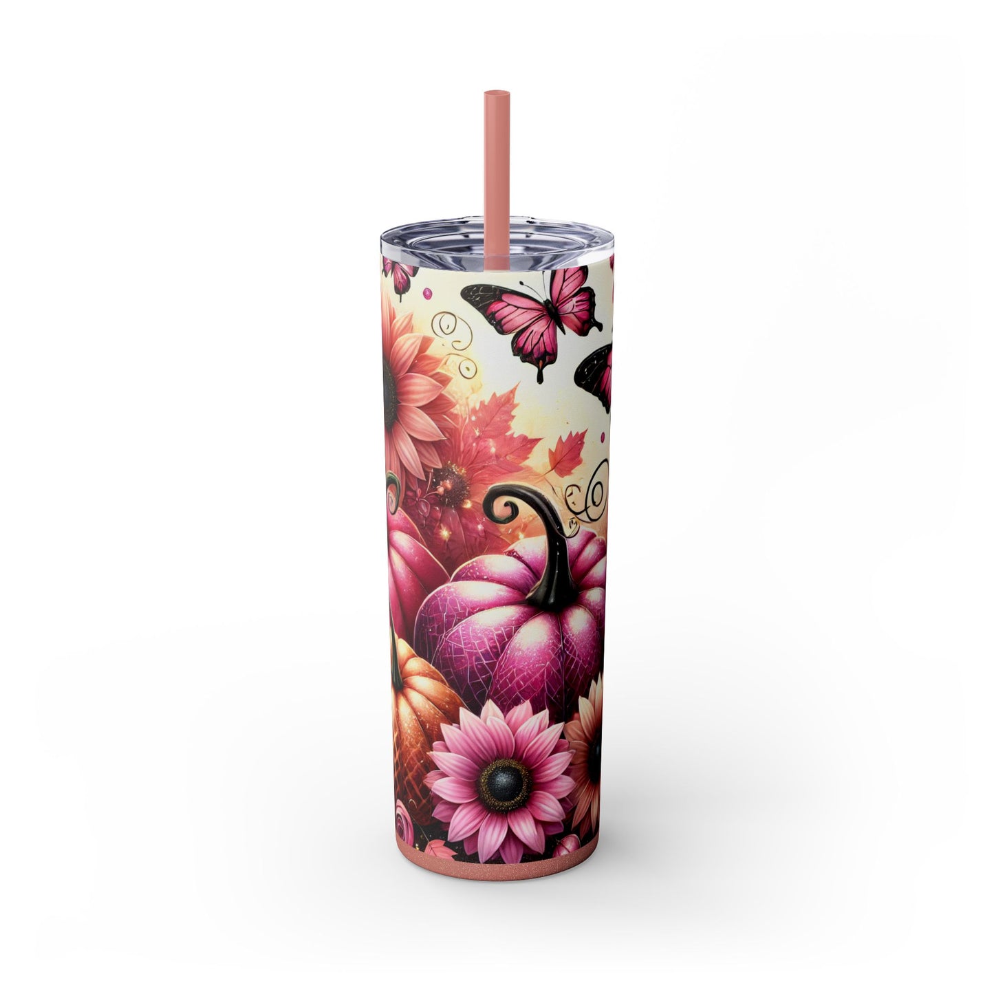 Fall Pumpkins Skinny Tumbler with Straw, 20oz - Style 3