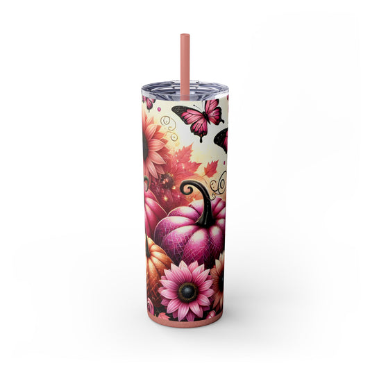 Fall Pumpkins Skinny Tumbler with Straw, 20oz - Style 3