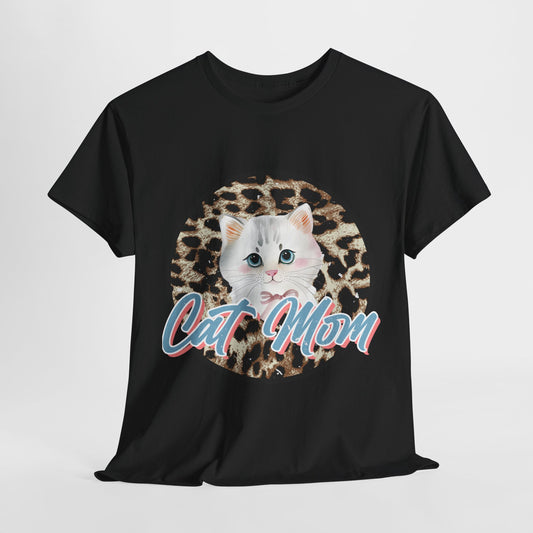 Cat Mom Leopard Print Heavy Cotton Tee