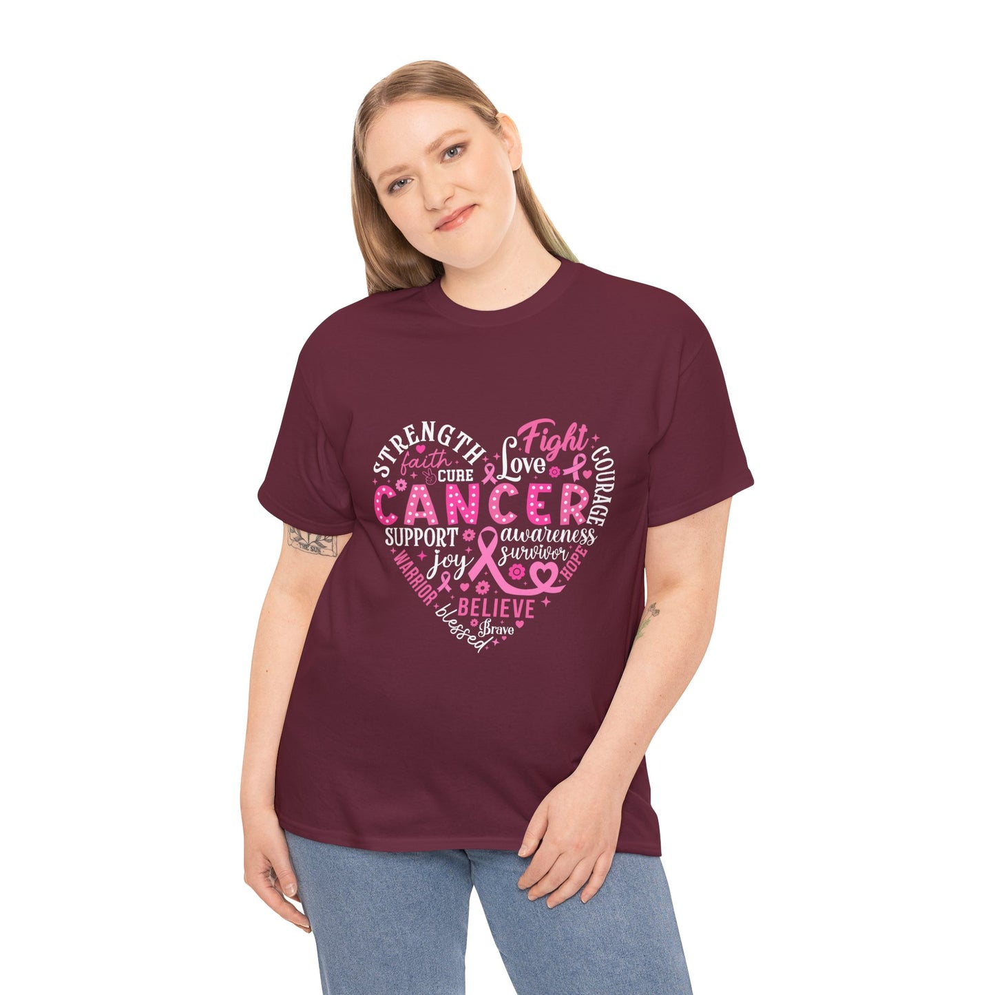 Breast Cancer Awareness White Lettering Unisex Heavy Cotton Tee