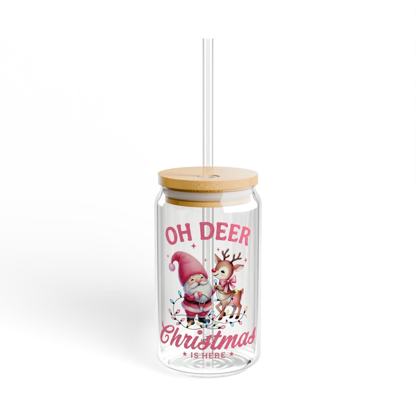 Pink Christmas Deer Sipper Glass