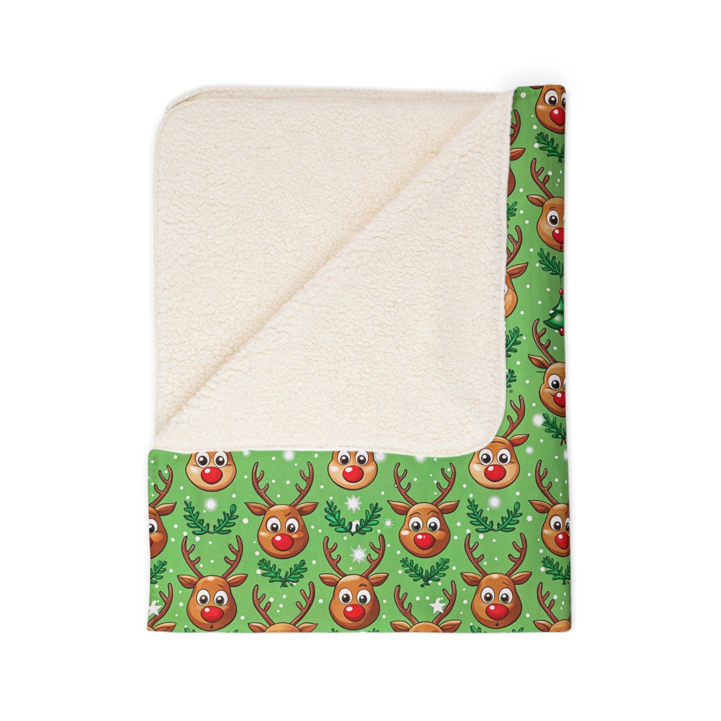 Reindeer Green Fleece Sherpa Blanket