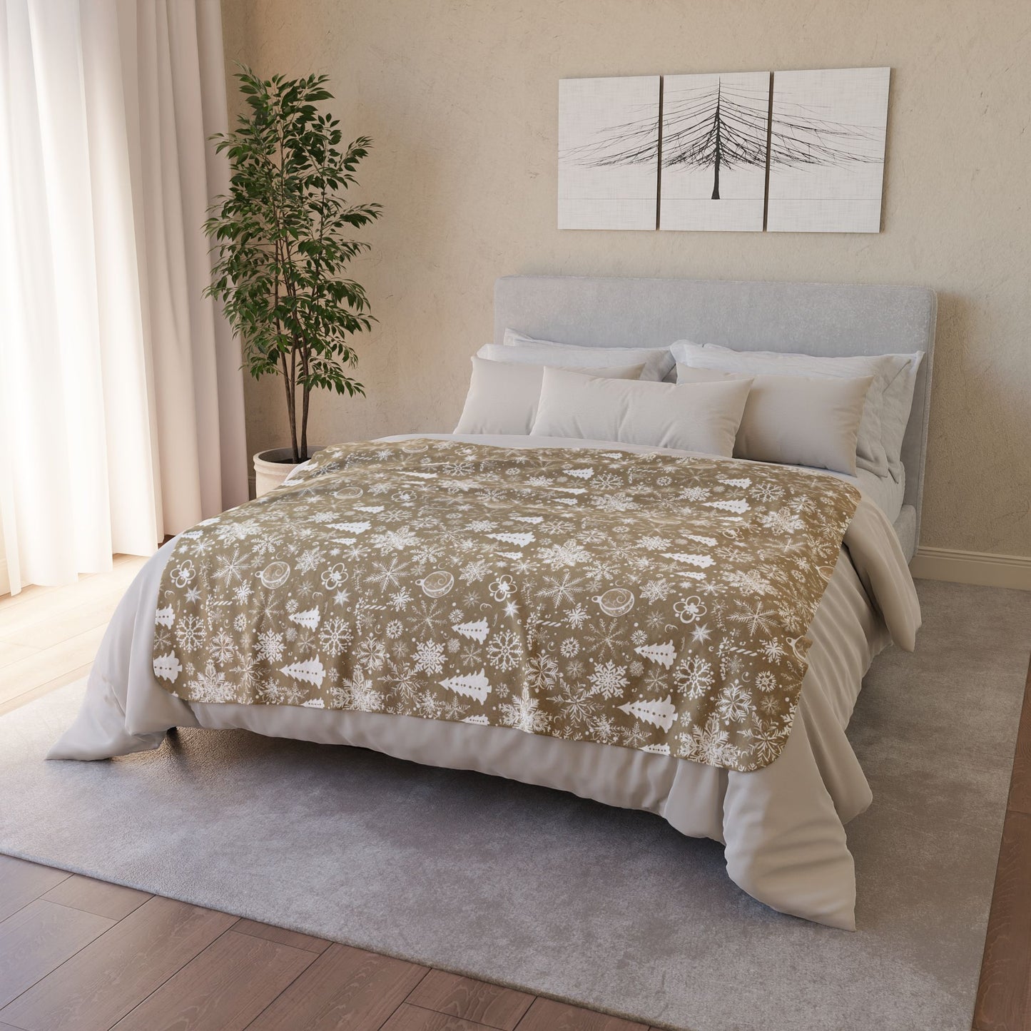 Beige Winter Wonderland Fleece Sherpa Blanket