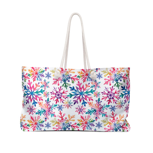 Colorful Winter Snowflakes Weekender Bag