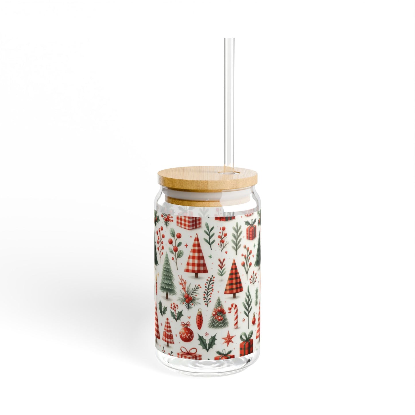 Gingham Christmas Sipper Glass