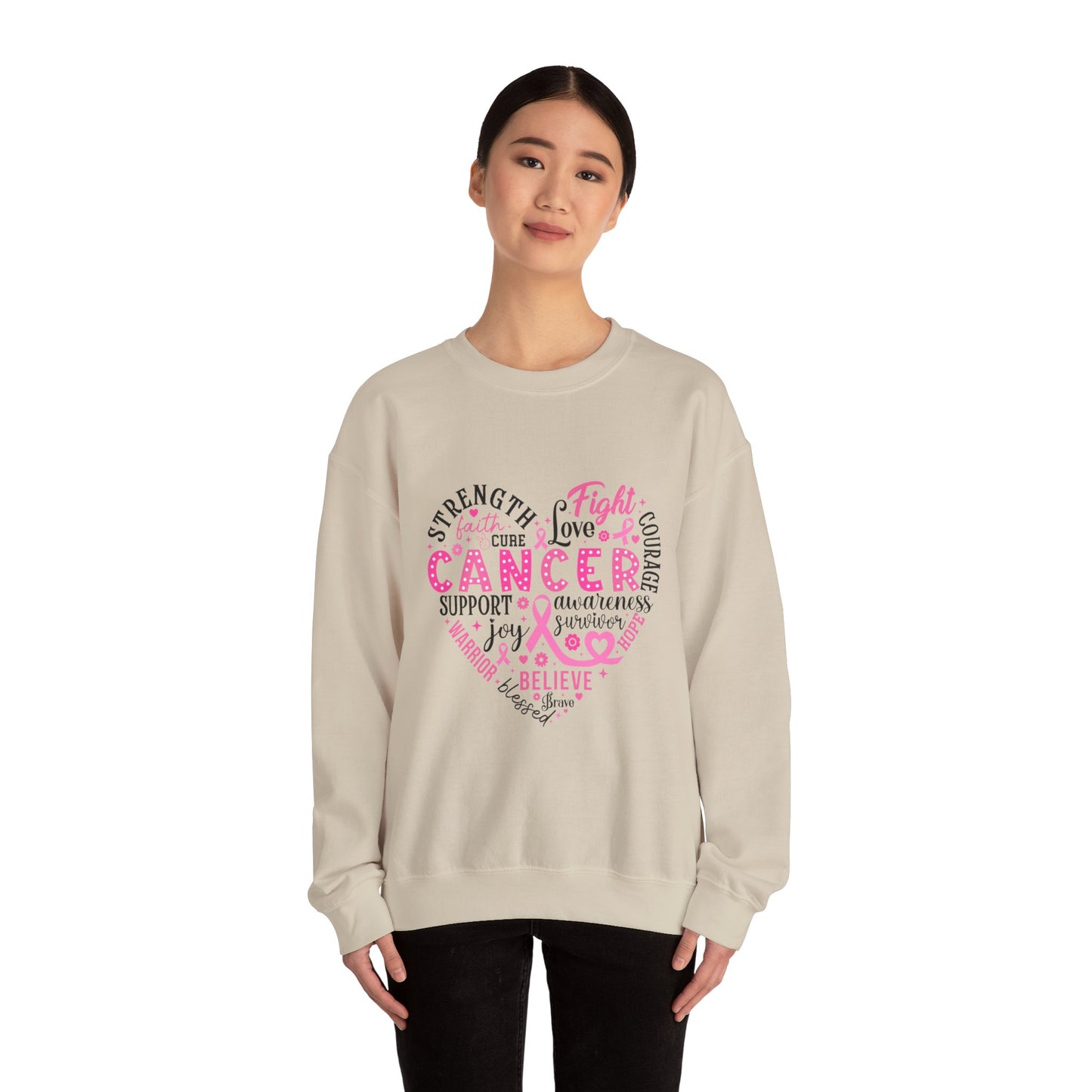 Breast Cancer Awareness Black Lettering Unisex Heavy Blend™ Crewneck Sweatshirt