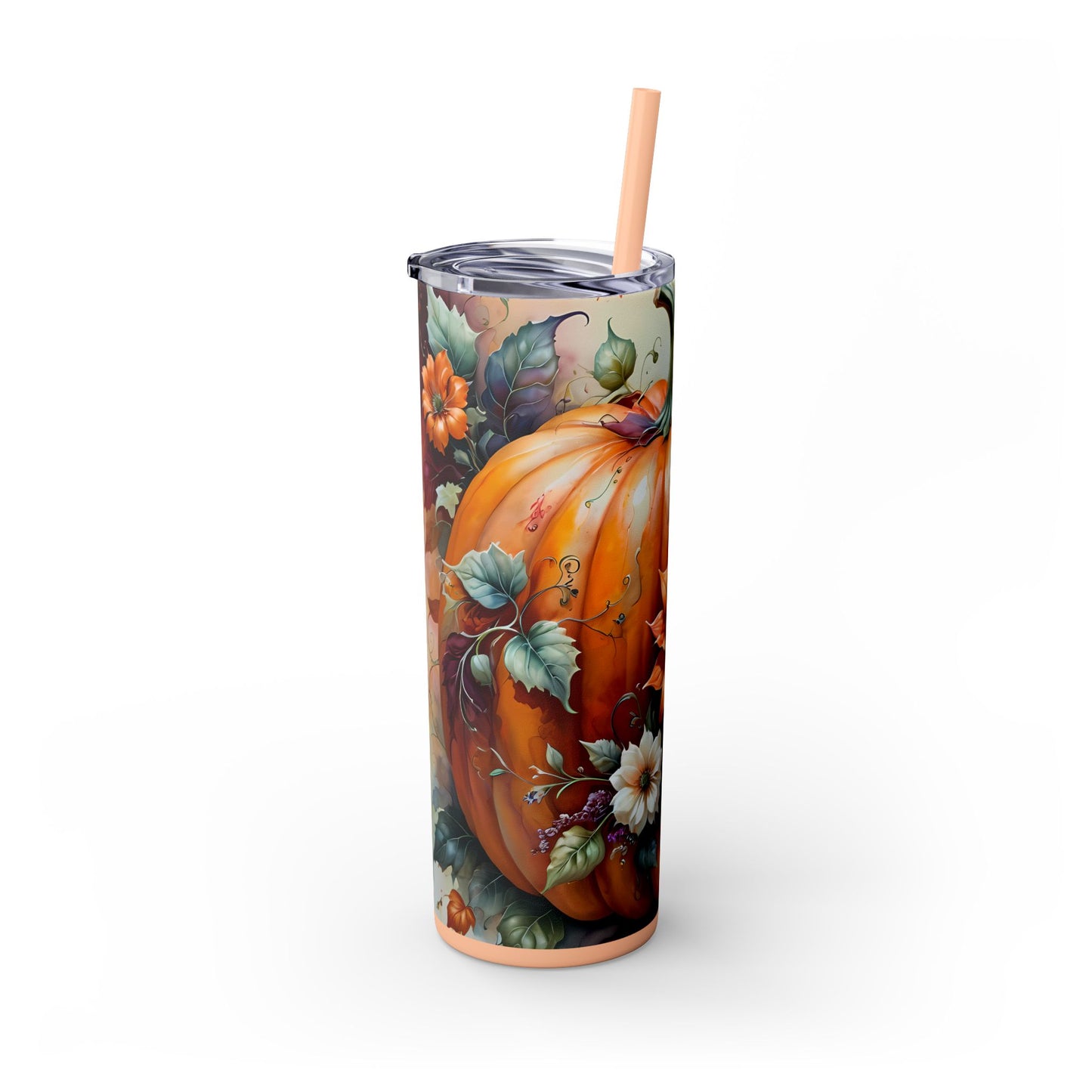 Fall Pumpkins Skinny Tumbler with Straw, 20oz - Style 2