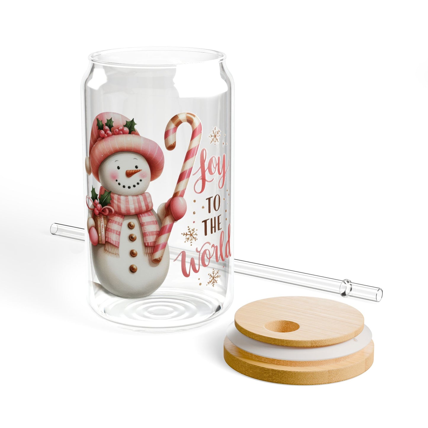 Joy To The Word Pink Christmas Sipper Glass