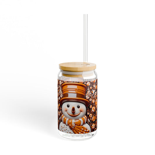 Chocolate Brown Snowman Sipper Glass