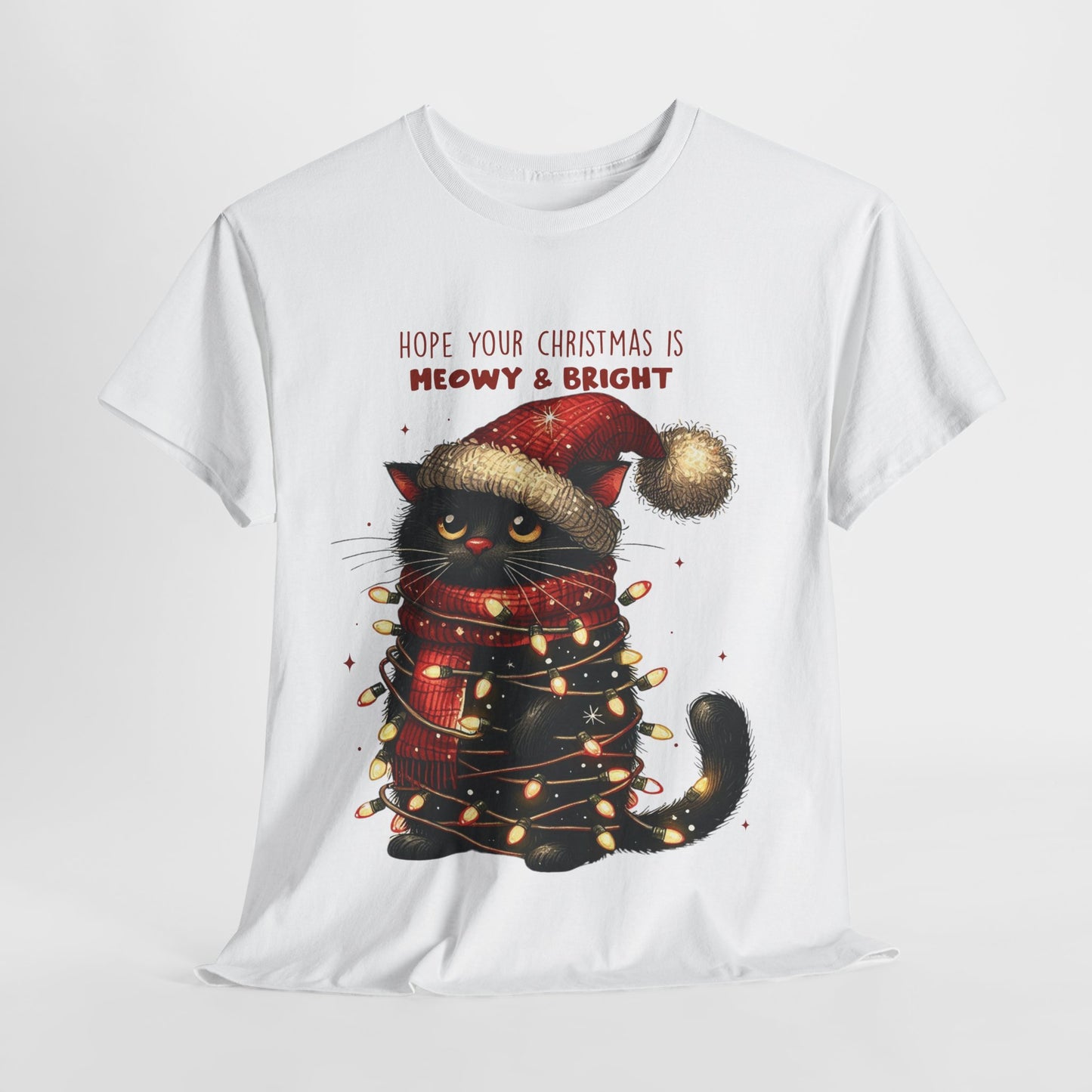 Christmas Cat Meowy & Bright Heavy Cotton Tee