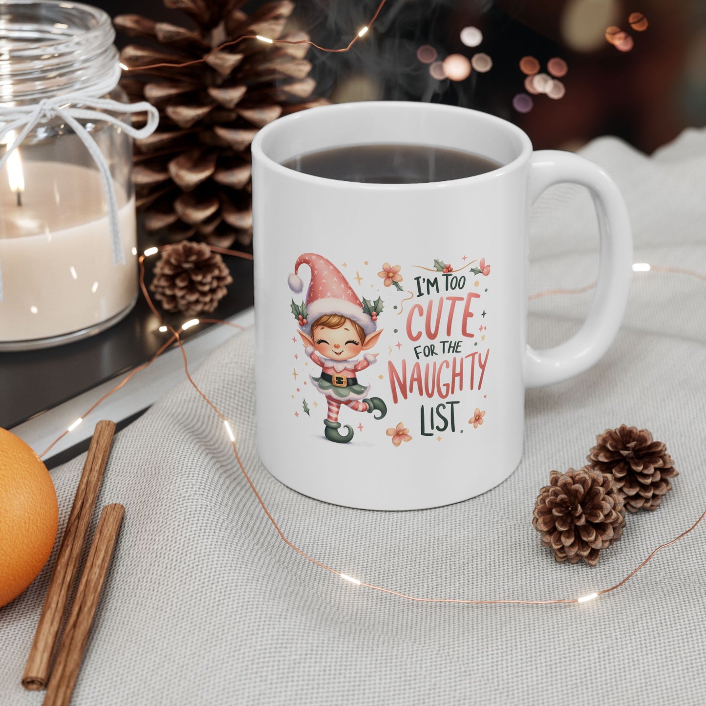 Too Cute To Be Naughty Christmas Ceramic Mug