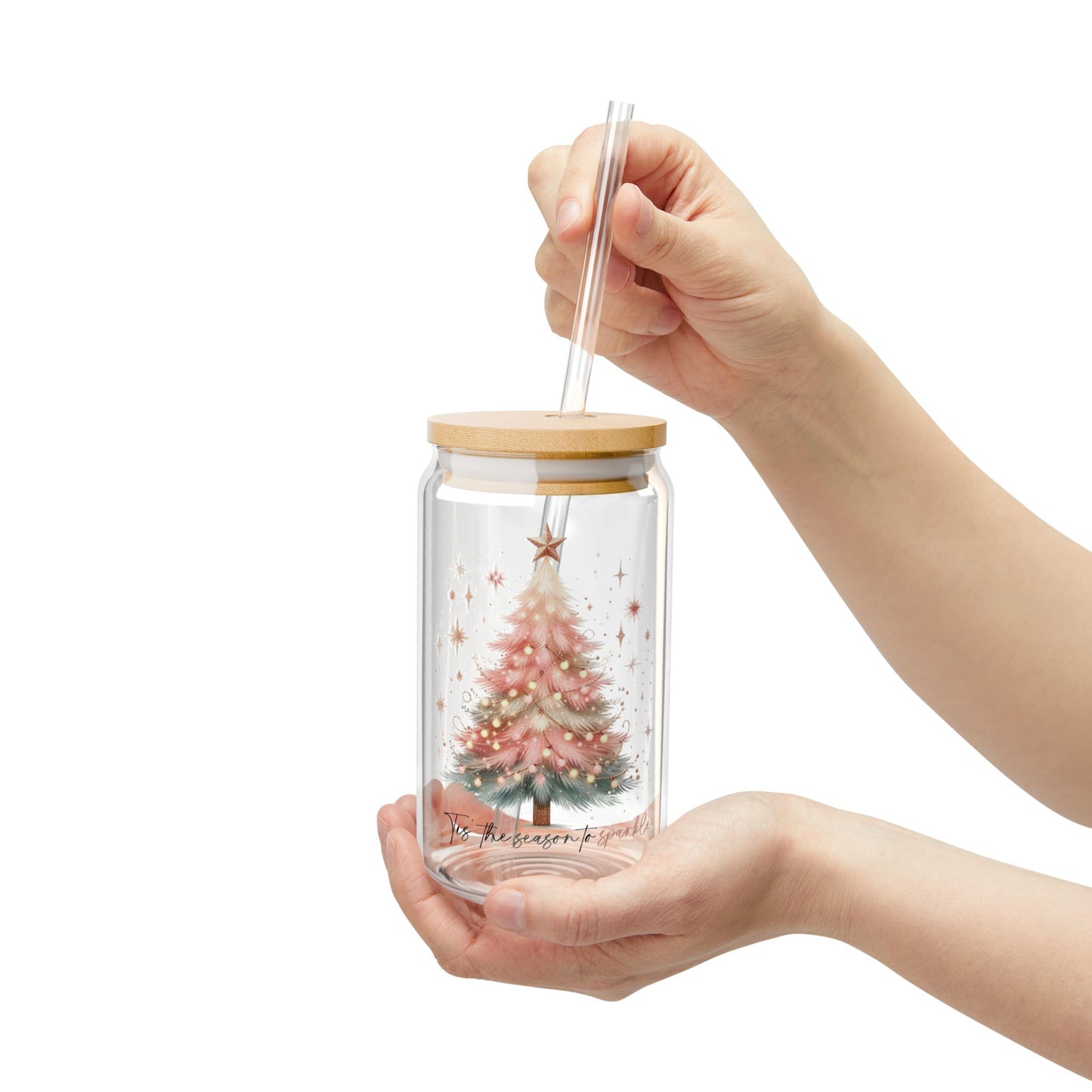 Pink Christmas Tree Sipper Glass