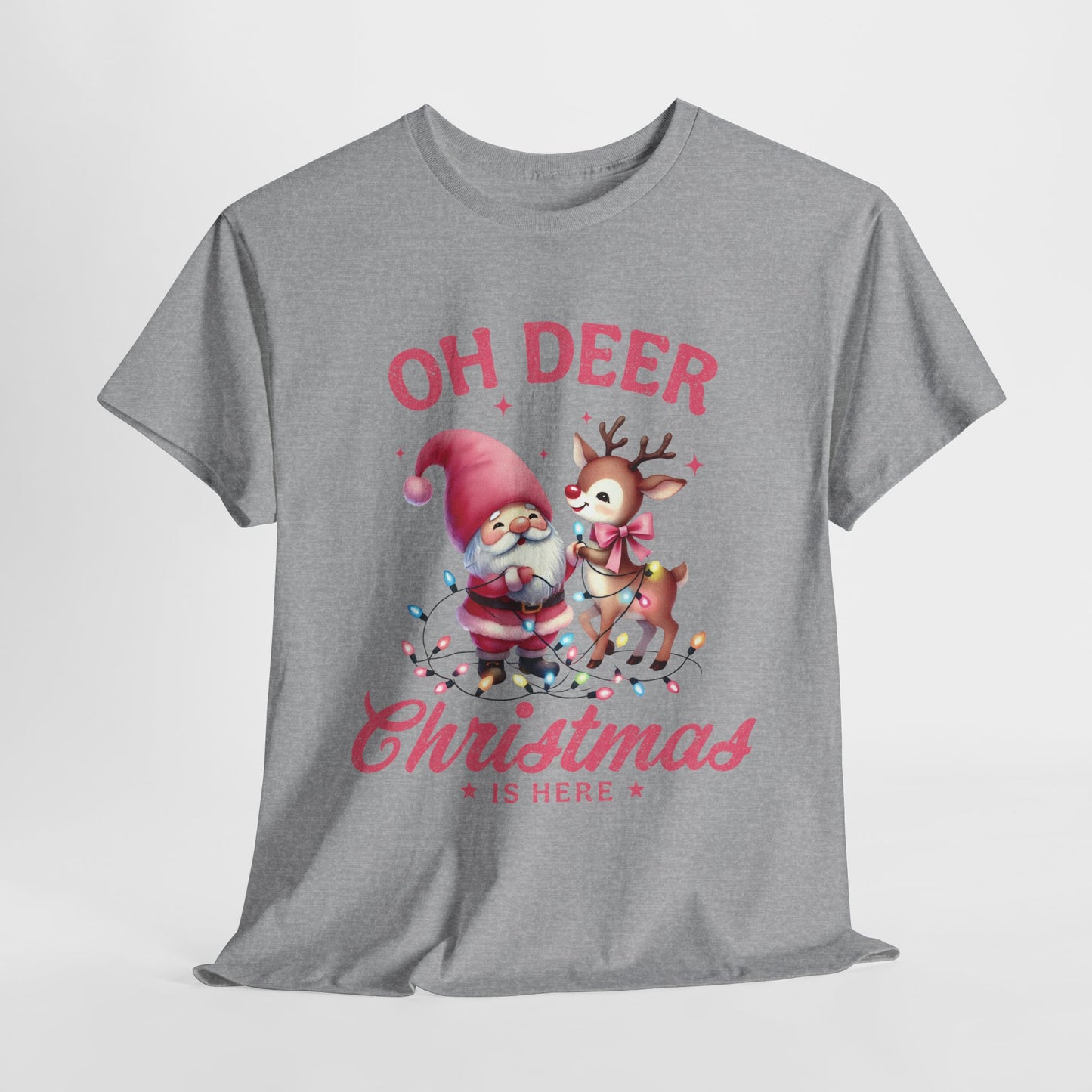 Pink Christmas Deer Heavy Cotton Tee