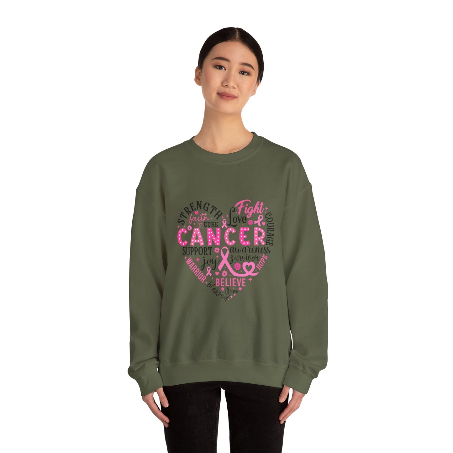 Breast Cancer Awareness Black Lettering Unisex Heavy Blend™ Crewneck Sweatshirt