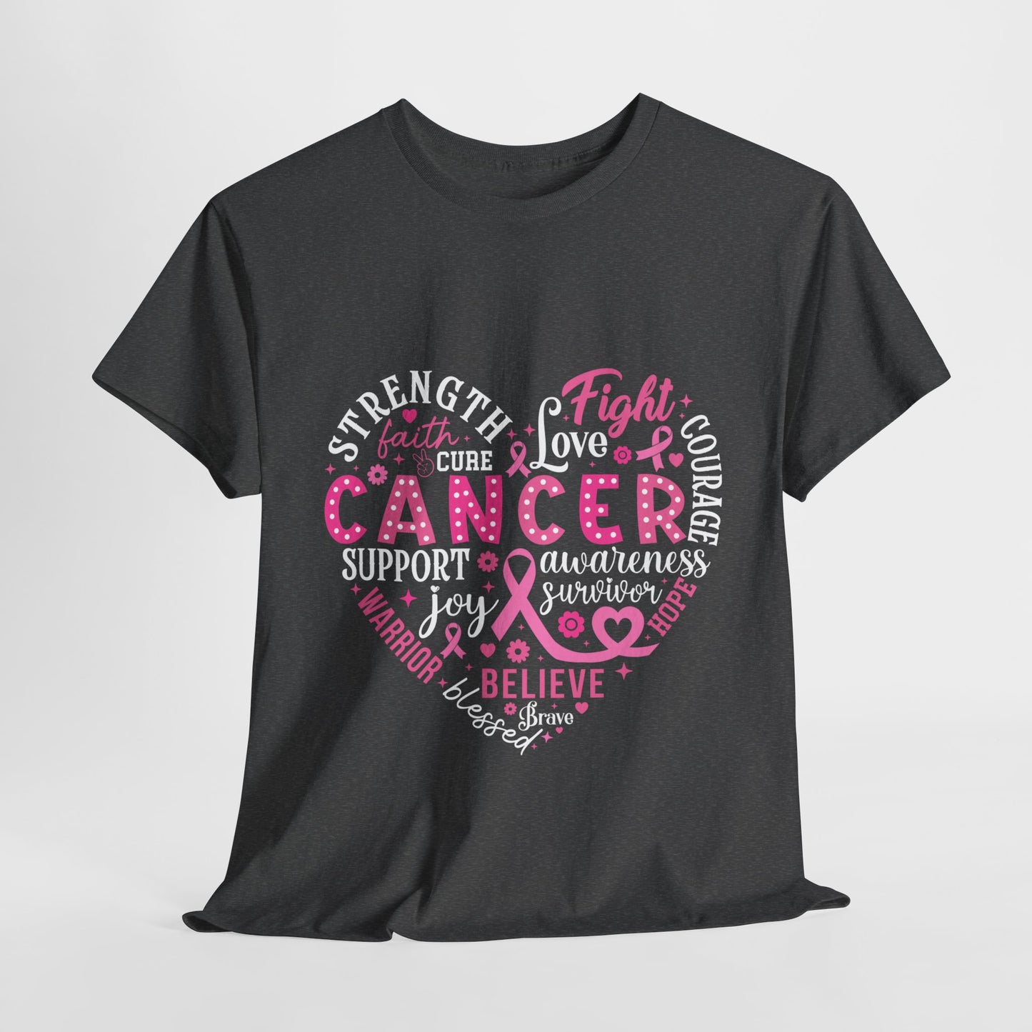 Breast Cancer Awareness White Lettering Unisex Heavy Cotton Tee