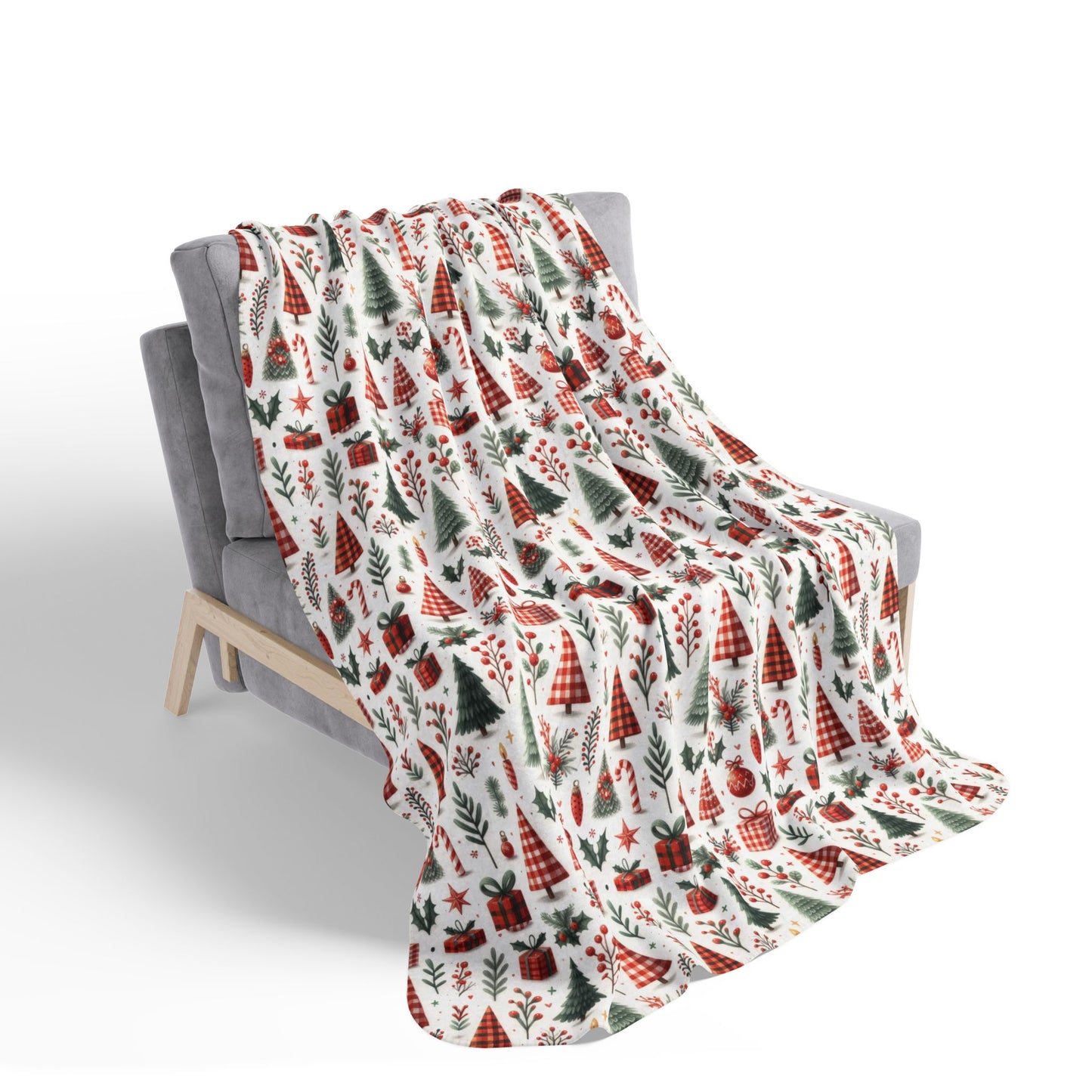 Gingham Christmas Fleece Sherpa Blanket