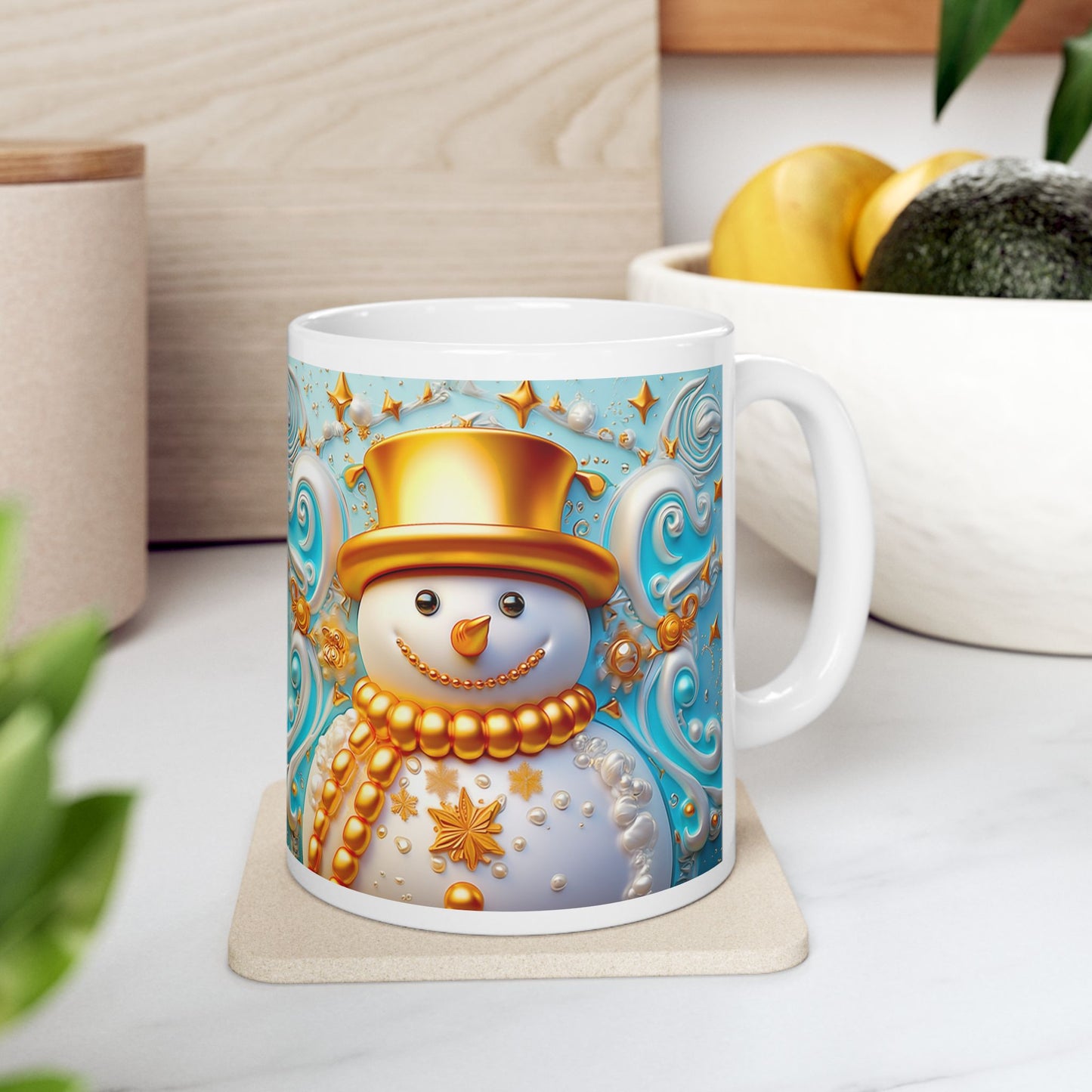 Gold Snowman Ceramic Mug