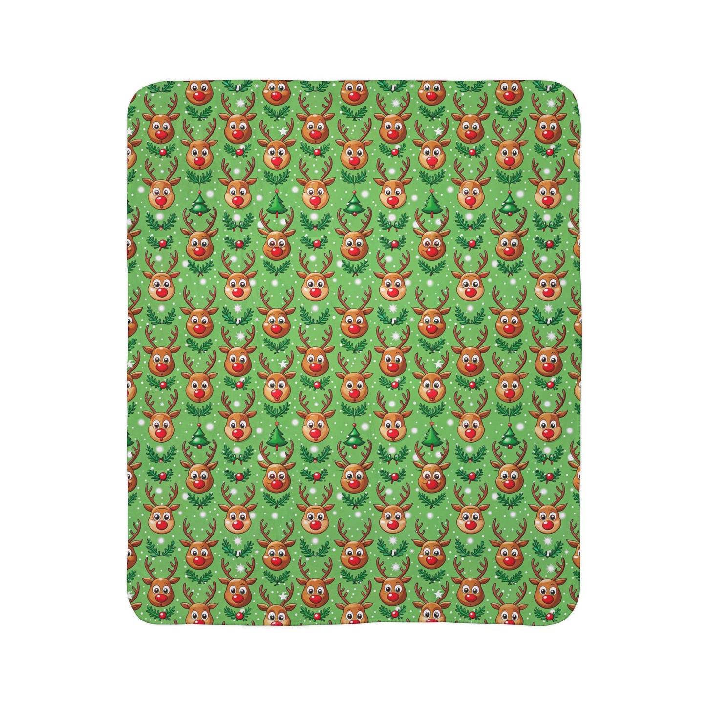 Reindeer Green Fleece Sherpa Blanket