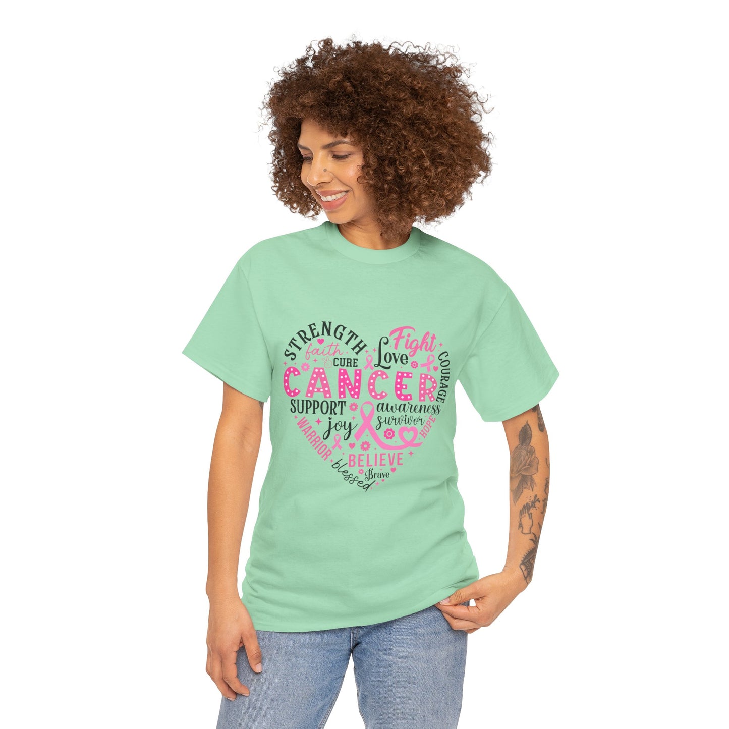 Breast Cancer Awareness Black Lettering Unisex Heavy Cotton Tee