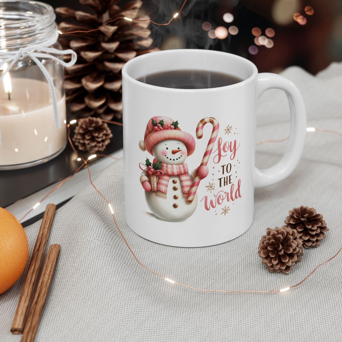 Joy To The World Pink Christmas Ceramic Mug