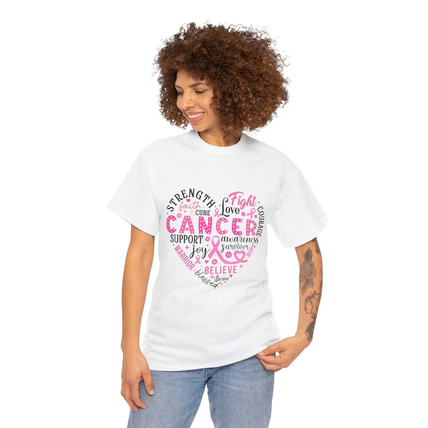 Breast Cancer Awareness Black Lettering Unisex Heavy Cotton Tee