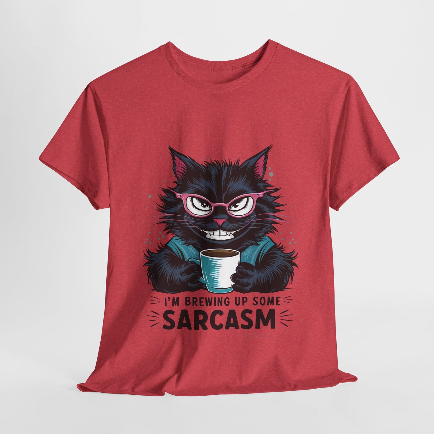 Brewing Up Some Sarcasm Funny Cat Heavy Cotton Tee