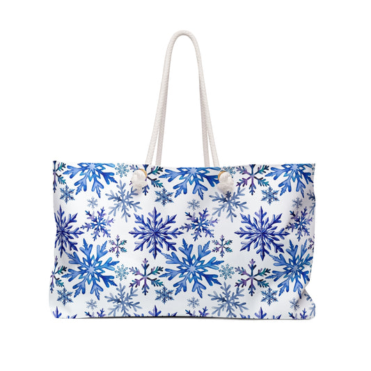 Blue Winter Snowflakes Weekender Bag