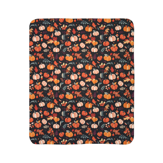 Autumn Pumpkins 1 Fleece Sherpa Blanket