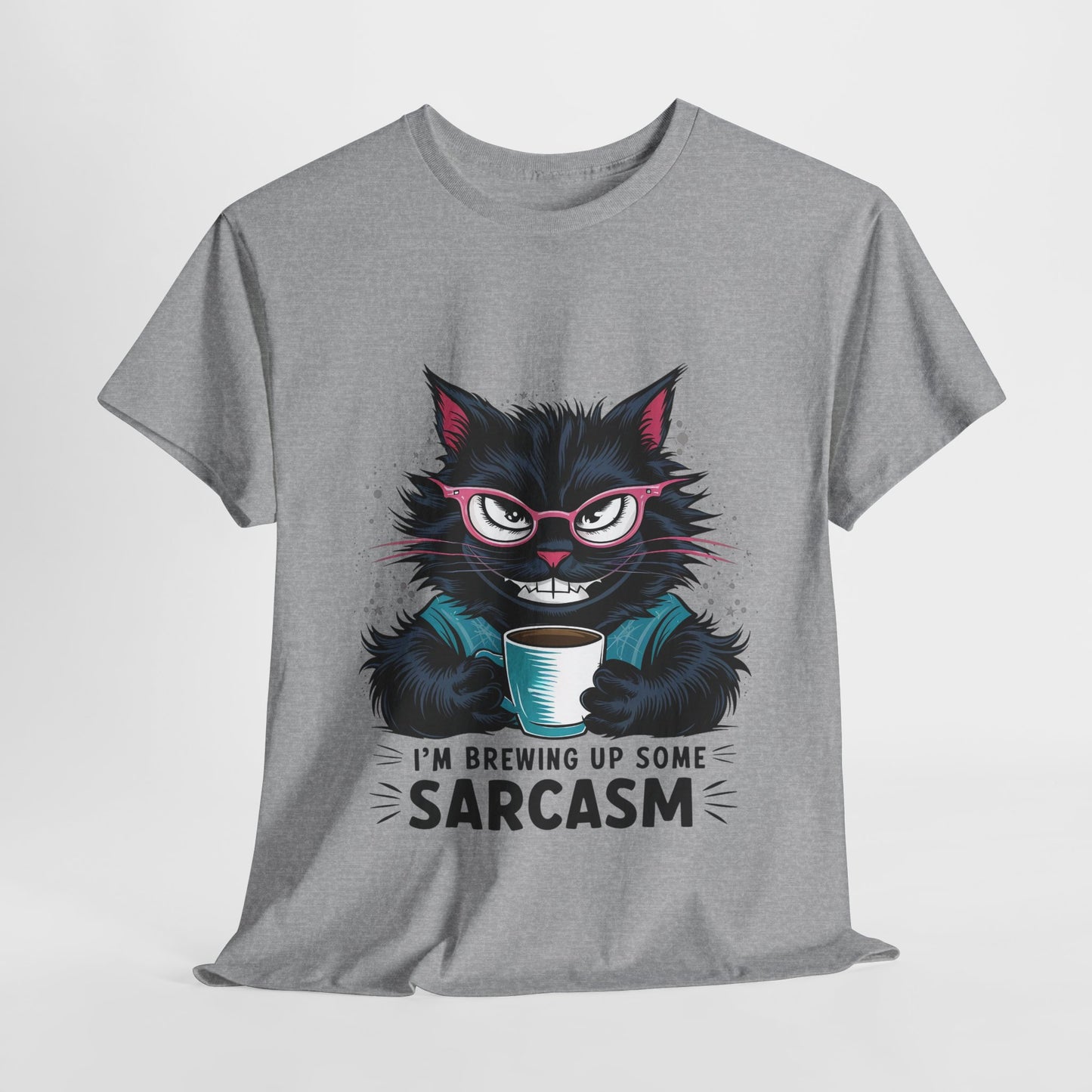 Brewing Up Some Sarcasm Funny Cat Heavy Cotton Tee