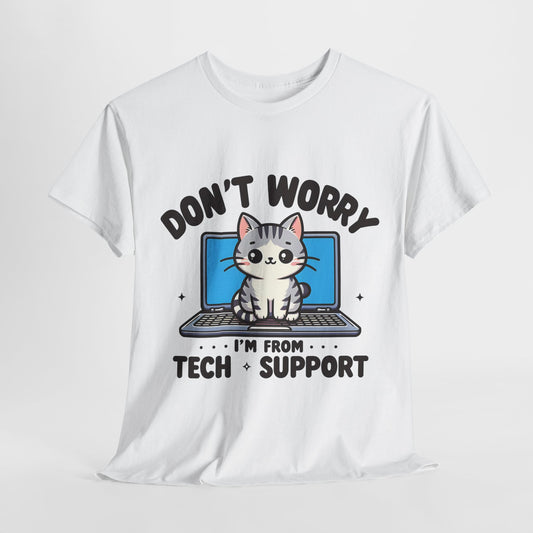 Tech Support Funny Cat Heavy Cotton Tee