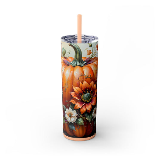 Fall Pumpkins Skinny Tumbler with Straw, 20oz - Style 2