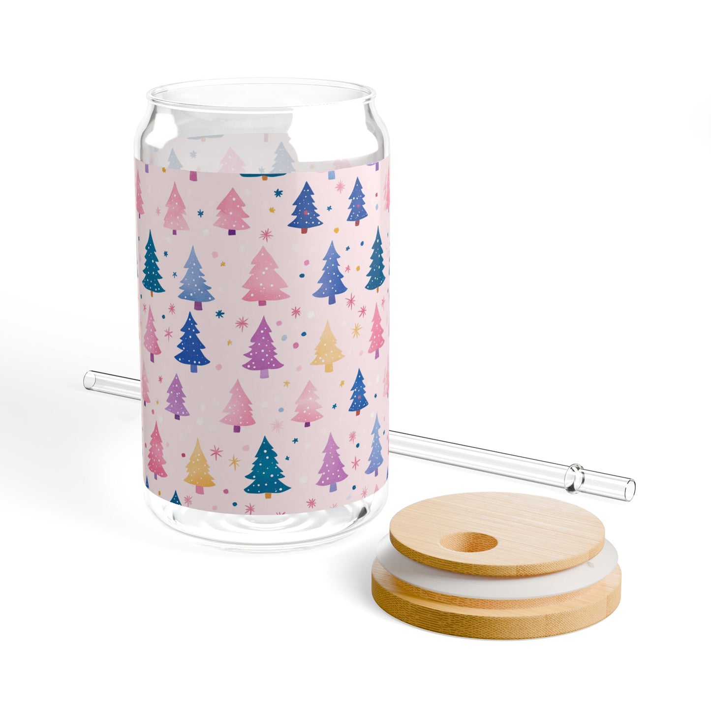 Pastel Christmas Trees Sipper Glass