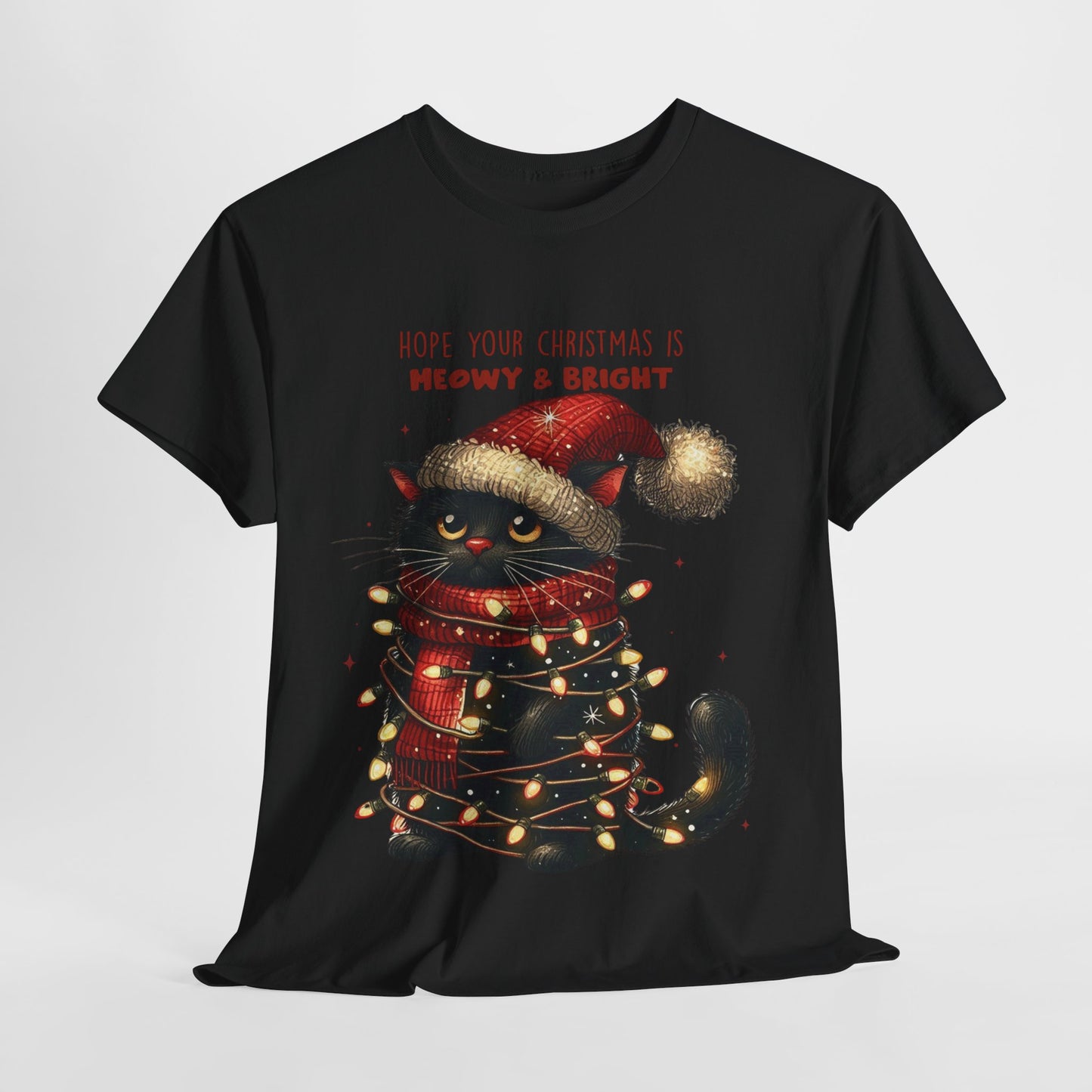 Christmas Cat Meowy & Bright Heavy Cotton Tee