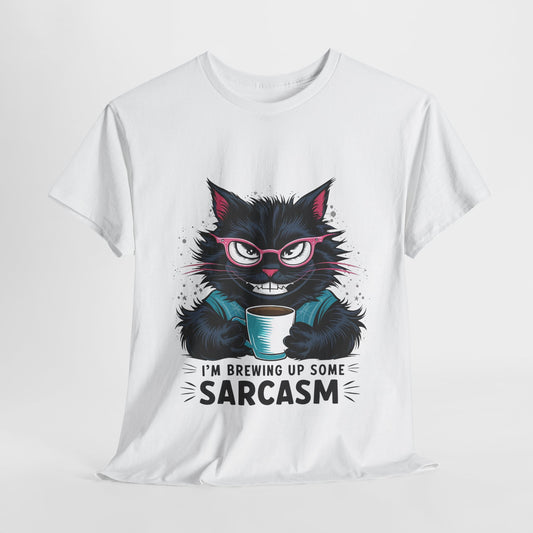 Brewing Up Some Sarcasm Funny Cat Heavy Cotton Tee